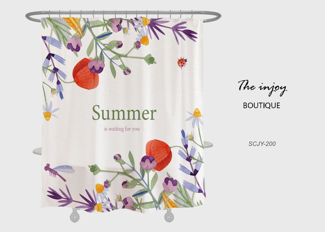 Summer Flowers Shower Curtain Set, Plant Floral Bathroom Decor, Waterproof Washable Bath Curtain For Home