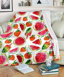 Summer Fruits Watermelon Pattern Sherpa Fleece Blanket Gifts for Family, for Couple