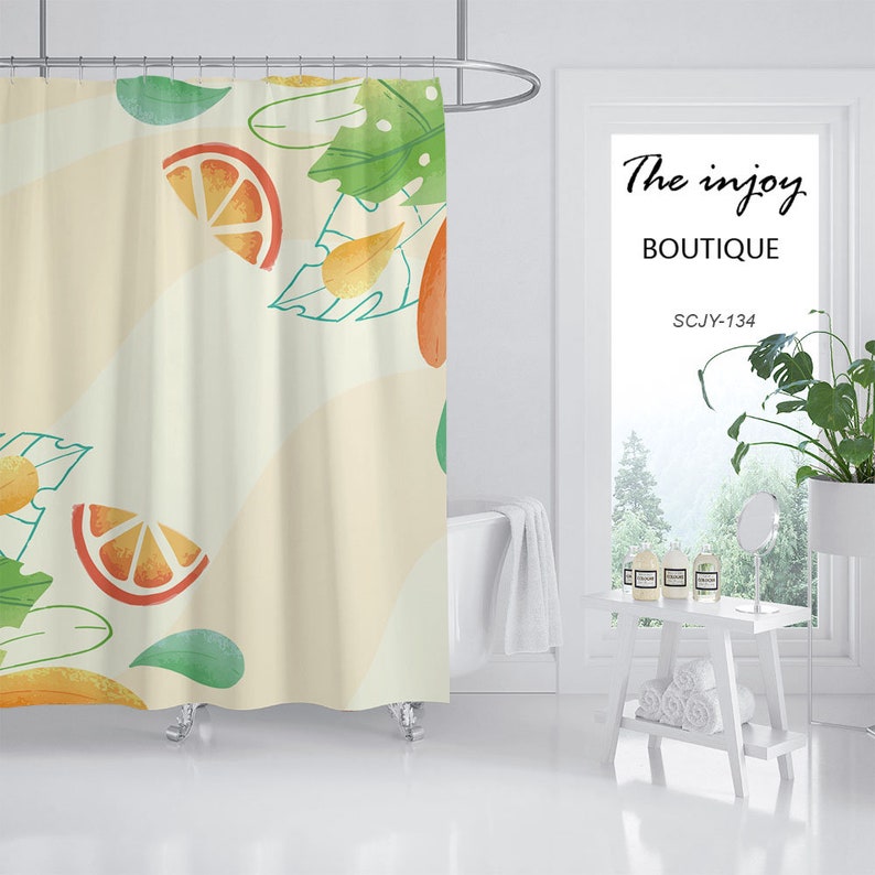 Summer Orange Shower Curtain, Simple Fruit Bathroom Bathtubs Home Decor - Image 2