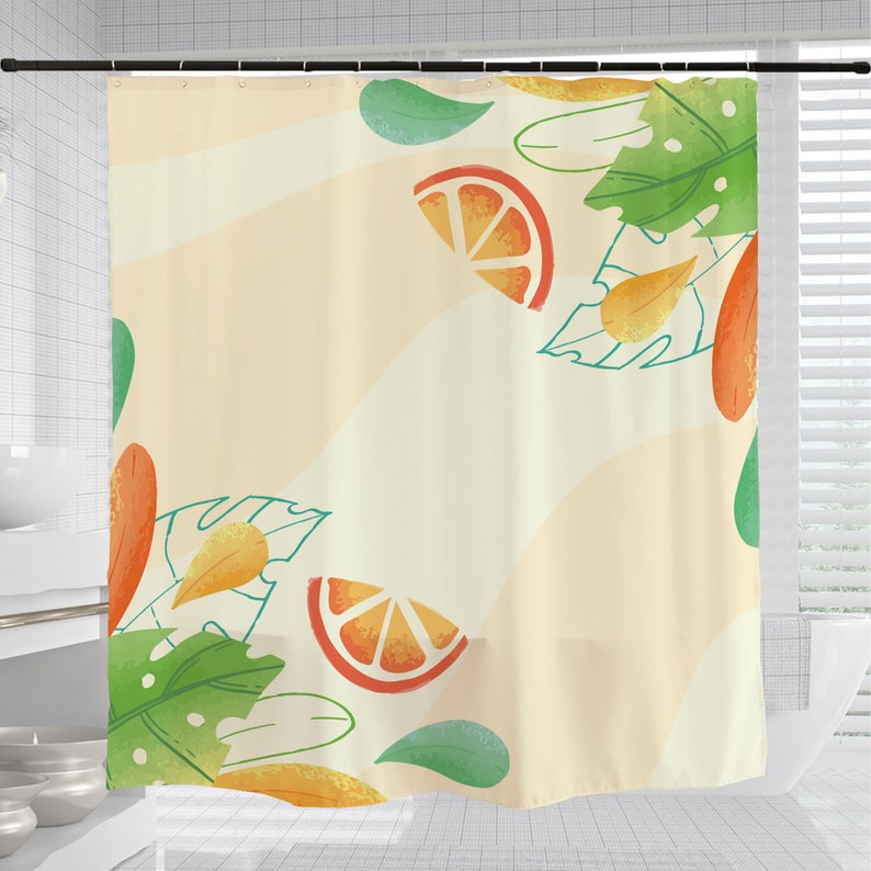 Summer Orange Shower Curtain, Simple Fruit Bathroom Bathtubs Home Decor - Image 3