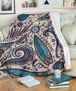 Summer Surfing Pattern Sherpa Fleece Blanket Gifts for Family, for Couple
