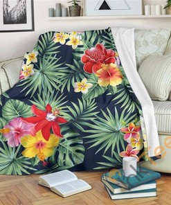 Summer Tropical Hawaii Pattern Sherpa Fleece Blanket Gifts for Family, for Couple