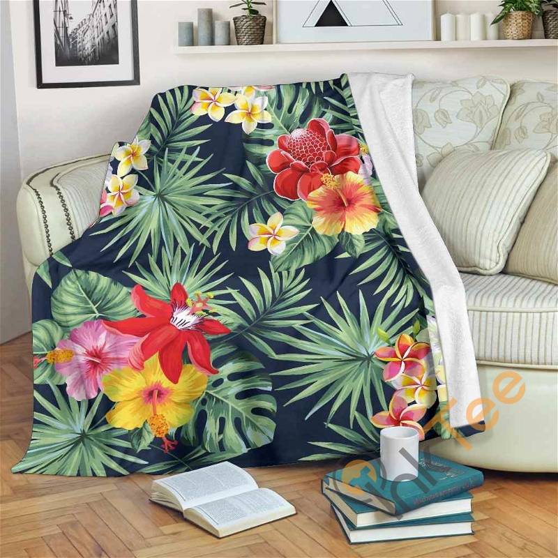 Summer Tropical Hawaii Pattern Sherpa Fleece Blanket Gifts for Family, for Couple
