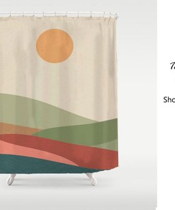 Sun And Montain, Cream Sky Field Shower Curtain, Waterproof Extra Heavy Quality Curtains, Home Decor, Modern Art Landscape