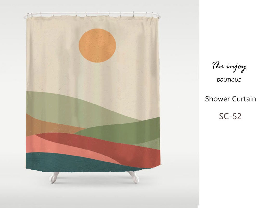 Sun And Montain, Cream Sky Field Shower Curtain, Waterproof Extra Heavy Quality Curtains, Home Decor, Modern Art Landscape