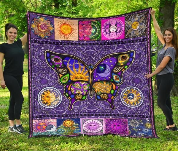 Sun And Moon Butterfly Hippie Quilt Blanket