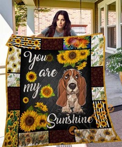 Sunflower Basset Hound Quilt Blanket Bedding Set