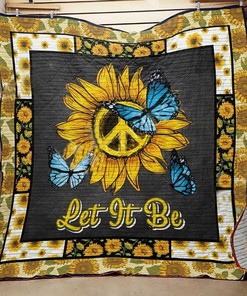 Sunflower Blue Butterfly Peace Symbol Sunflower Hippie Quilt Blanket Bedding Set