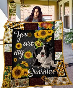 Sunflower Border Collie Quilt Blanket Bedding Set