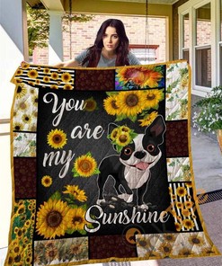 Sunflower Boston Terrier Quilt Blanket Bedding Set