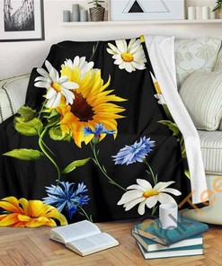 Sunflower Chamomile Sherpa Blanket Fleece Blanket Gifts for Fans
