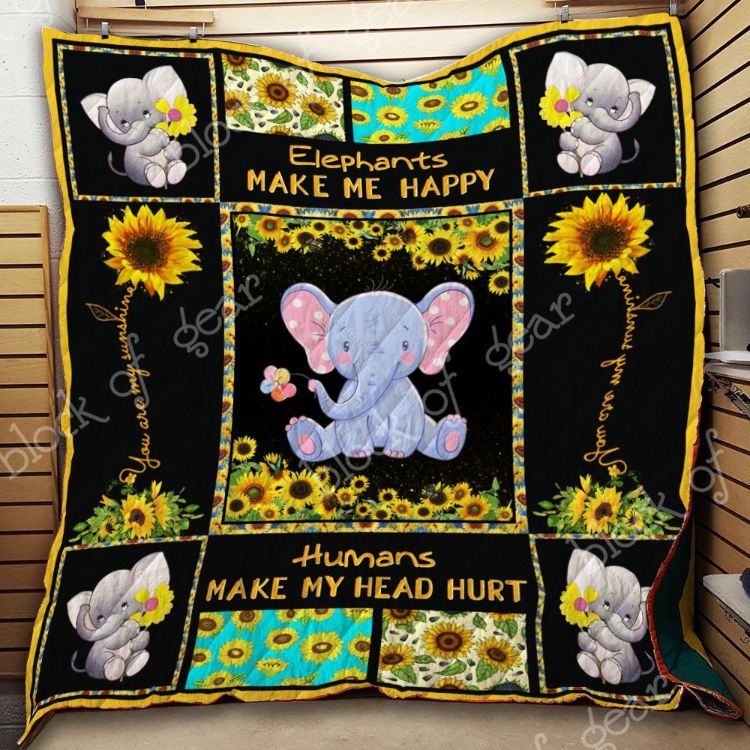 Sunflower Elephant Humans Make My Head Hurt Quilt Blanket Bedding Set Perfect Gifts For Elephant Lover