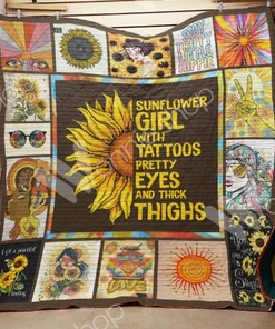 Sunflower Girl With Tattoos Hippie Sunflower Quilt Blanket Bedding Set
