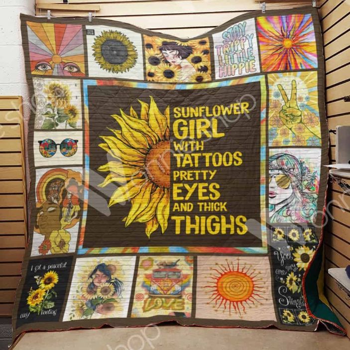 Sunflower Girl With Tattoos Hippie Sunflower Quilt Blanket Bedding Set