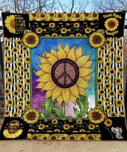 Sunflower Hippie Peace Sign Quilt Blanket Bedding Set Perfect Gifts For Sunflower Lover