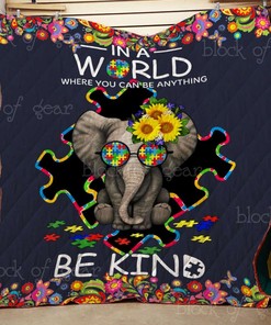 Sunflower In A World Where You Can Be Anything Be Kind Elephant Quilt Blanket Bedding Set