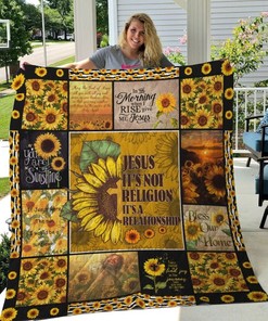 Sunflower Jesus Is Not Religion Quilt Blanket Great Customized Gifts For Birthday Christmas Thanksgiving Perfect Gifts For Sunflower Lover