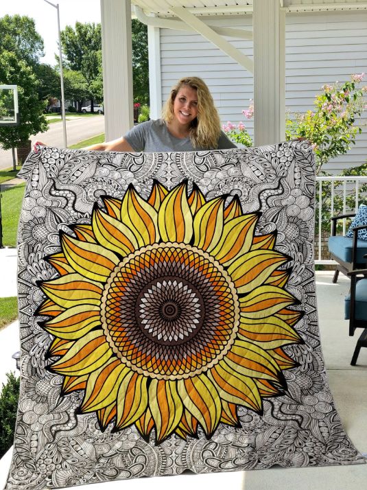 Sunflower Mandala Pattern Quilt Blanket Great Customized Gifts For Birthday Christmas Thanksgiving Perfect Gifts For Sunflower Lover