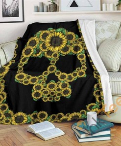 Sunflower Skull Premium Sherpa Blanket Fleece Blanket Gifts for Fans