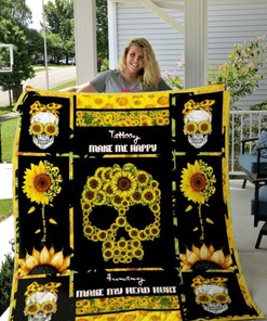 Sunflower Skull Quilt Blanket Bedding Set for Home Décor