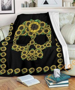 Sunflower Skull V2 Premium Sherpa Blanket Fleece Blanket Gifts for Fans