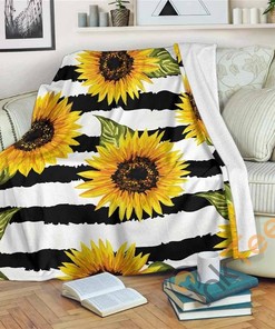 Sunflower Striped Sherpa Blanket Fleece Blanket Gifts for Fans