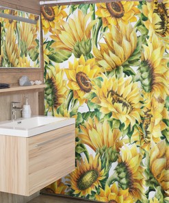Sunflowers Shower Curtain, Floral Shower Curtain, Flowers Shower Accessory, Botanical Bathroom Curtain