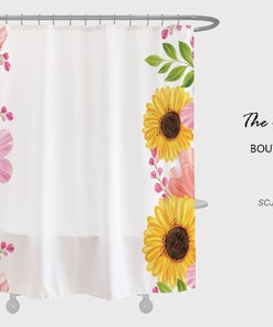 Sunflowers Shower Curtain, Flower Plant Floral Bathroom Decor, Minimalist Waterproof Washable Bath Curtain