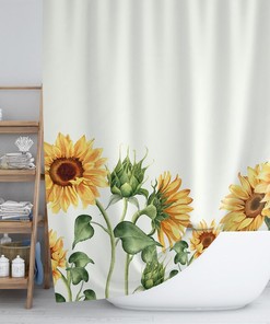 Sunflowers Shower Curtain, Yellow And Biege Bath Curtain, Floral Waterproof Fabric, Home Bathroom Sun Flower Decor