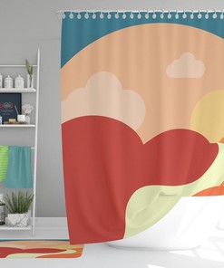 Sunny Summer Day Shower Curtain, Landscape Colorful Boho Geometry, House Warming Gift