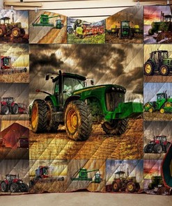 Sunset Farmer Tractor Quilt Blanket Bedding Set