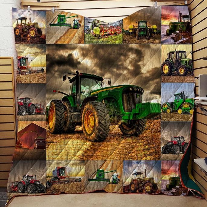 Sunset Farmer Tractor Quilt Blanket Bedding Set