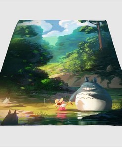 Sunset Mei Totoro Sherpa Fleece Blanket Gifts for Family, for Couple