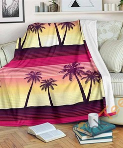 Sunset Palm Tree Pattern Sherpa Fleece Blanket Gifts for Family, for Couple