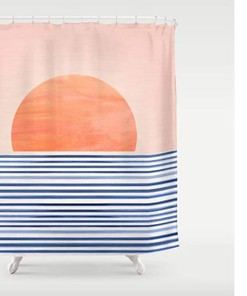 Sunset Shower Curtain, Blue Sea Waterproof Washable Curtains, Personalized Sizes Curtains For Bath Decor