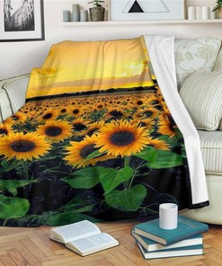 Sunset Sunflower Field Sherpa Blanket Fleece Blanket Gifts