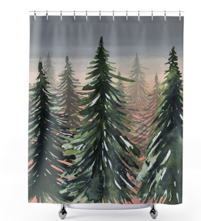 Sunset Woods Pine Trees Shower Curtain, Bath Curtain Home Decor, Camping, Lake House Decoration - Image 2