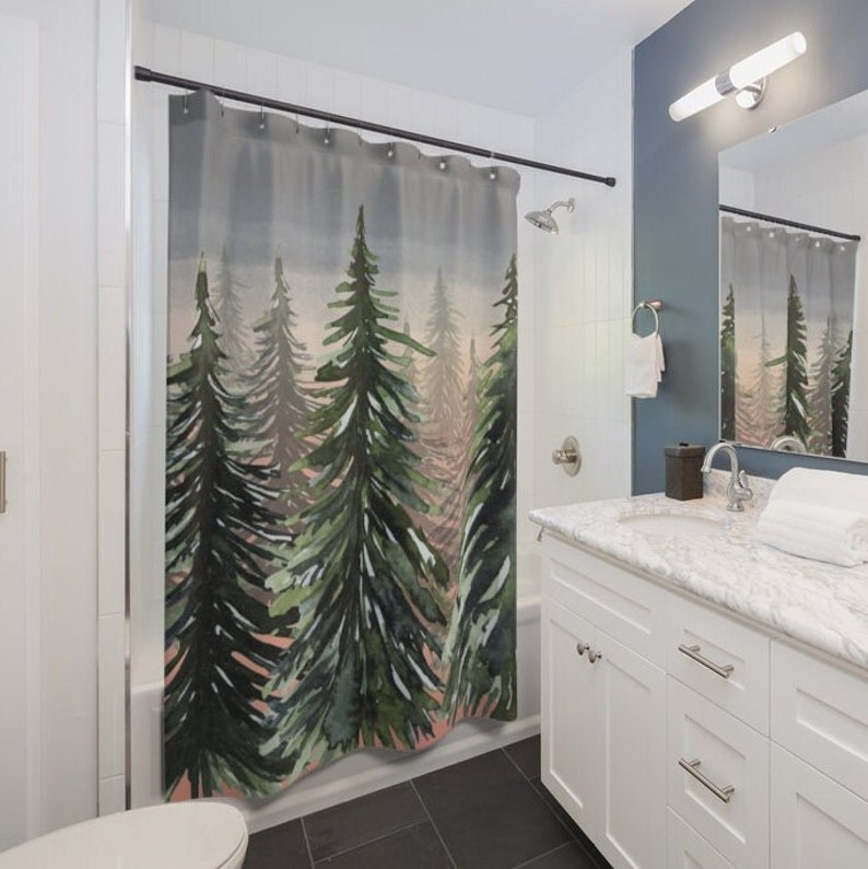 Sunset Woods Pine Trees Shower Curtain, Bath Curtain Home Decor, Camping, Lake House Decoration - Image 3