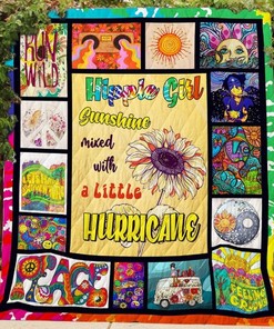 Sunshine Mixed With A Little Hurricane Hippie Girl Quilt Blanket Bedding Set