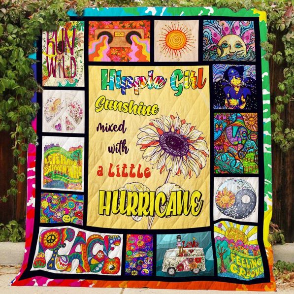 Sunshine Mixed With A Little Hurricane Hippie Girl Quilt Blanket Bedding Set