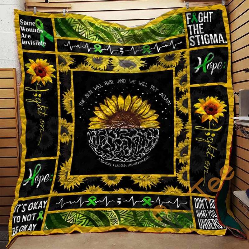 Support Mental Health Awareness with Personalized Sunflower Quilt Blanket Bedding Set