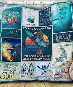 Surfing-Themed Quilt Blanket Bedding Set with Customizable Name or Sentence