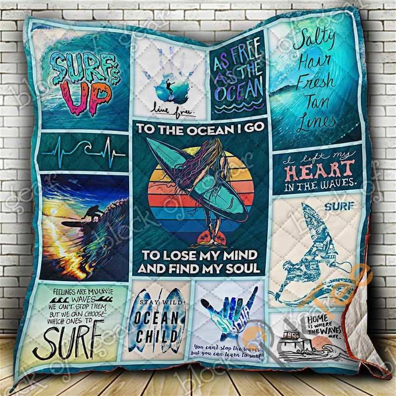 Surfing-Themed Quilt Blanket Bedding Set with Customizable Name or Sentence