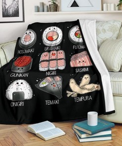 Sushi Names For Sushi Lover Fleece Blanket Gift For Fan, Quilt Blanket Bedding Set Gift