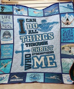 Swimming Christ Who Strengthens Me Quilt Blanket Bedding Set