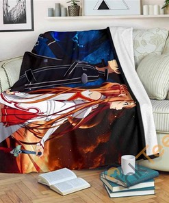 Sword Art Online Kirito Asuna Sherpa Fleece Blanket Gifts for Family, for Couple