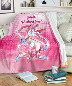 Sylveon Your Valentine Love Quote Sherpa Fleece Blanket Gifts for Family, for Couple