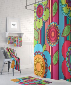 Talavera Floral Shower Curtain, Optional Bath Towels, Mat