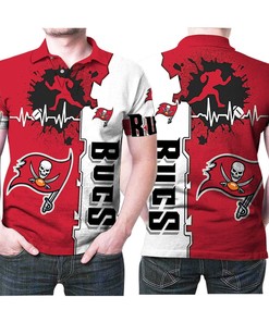 Tampa Bay Buccaneers Logo Heartbeat Running 3D All Over Print Polo Shirt