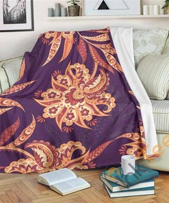 Tangerine Floral Bohemian Pattern Sherpa Fleece Blanket Gifts for Family, for Couple